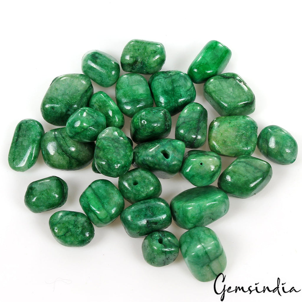 440 Ct/28 Pcs Natural Brazilian Green Emerald Nuggets Shape Drilled Bead Gems
