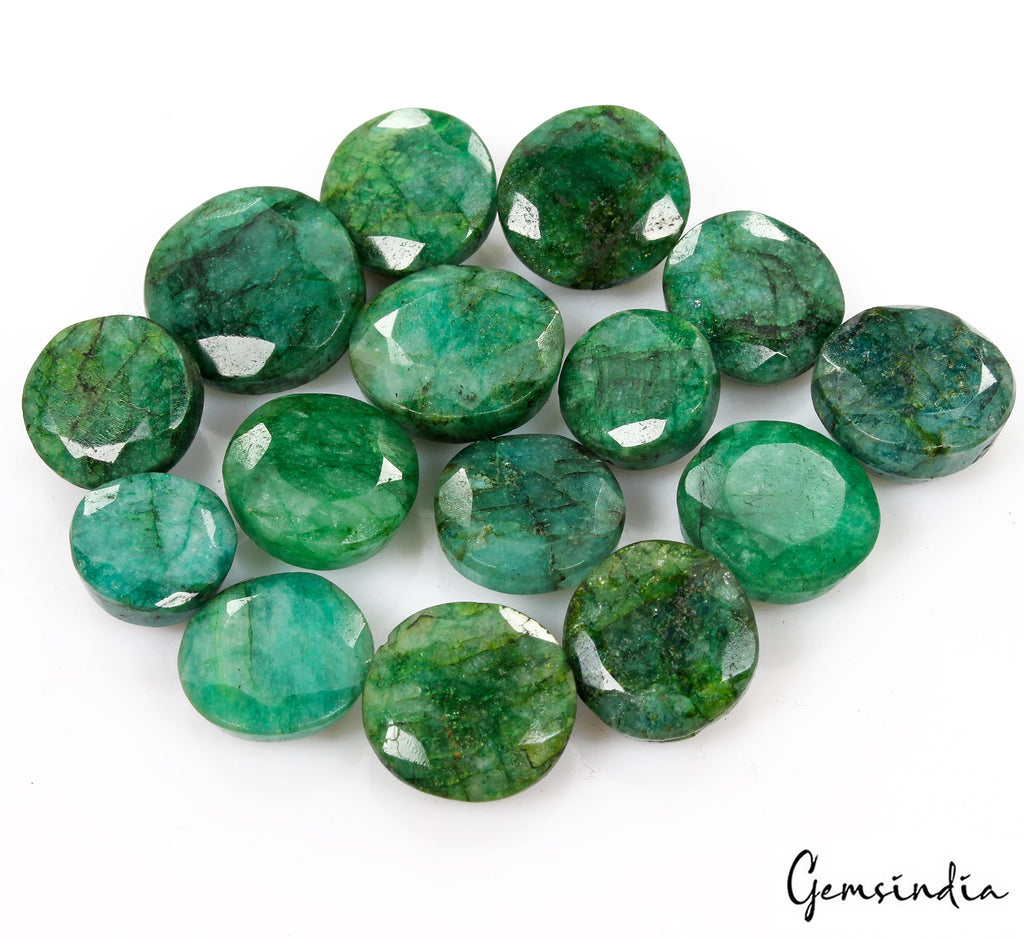 15 Pcs Natural Green Emerald Round Cut Loose 13-18mm Gemstones, Brazil ~ 210 Cts