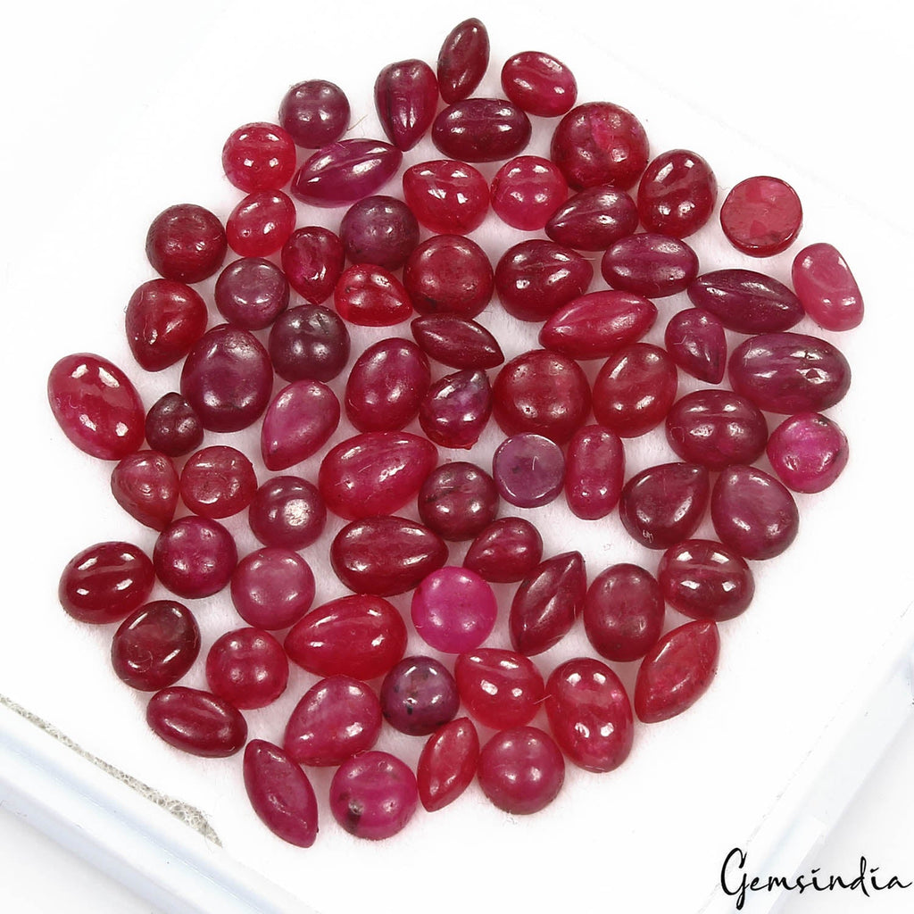 Certified 34.60 Ct/ 71 Pcs Natural Blood Red Ruby Mix Cab Loose Gems For Jewelry