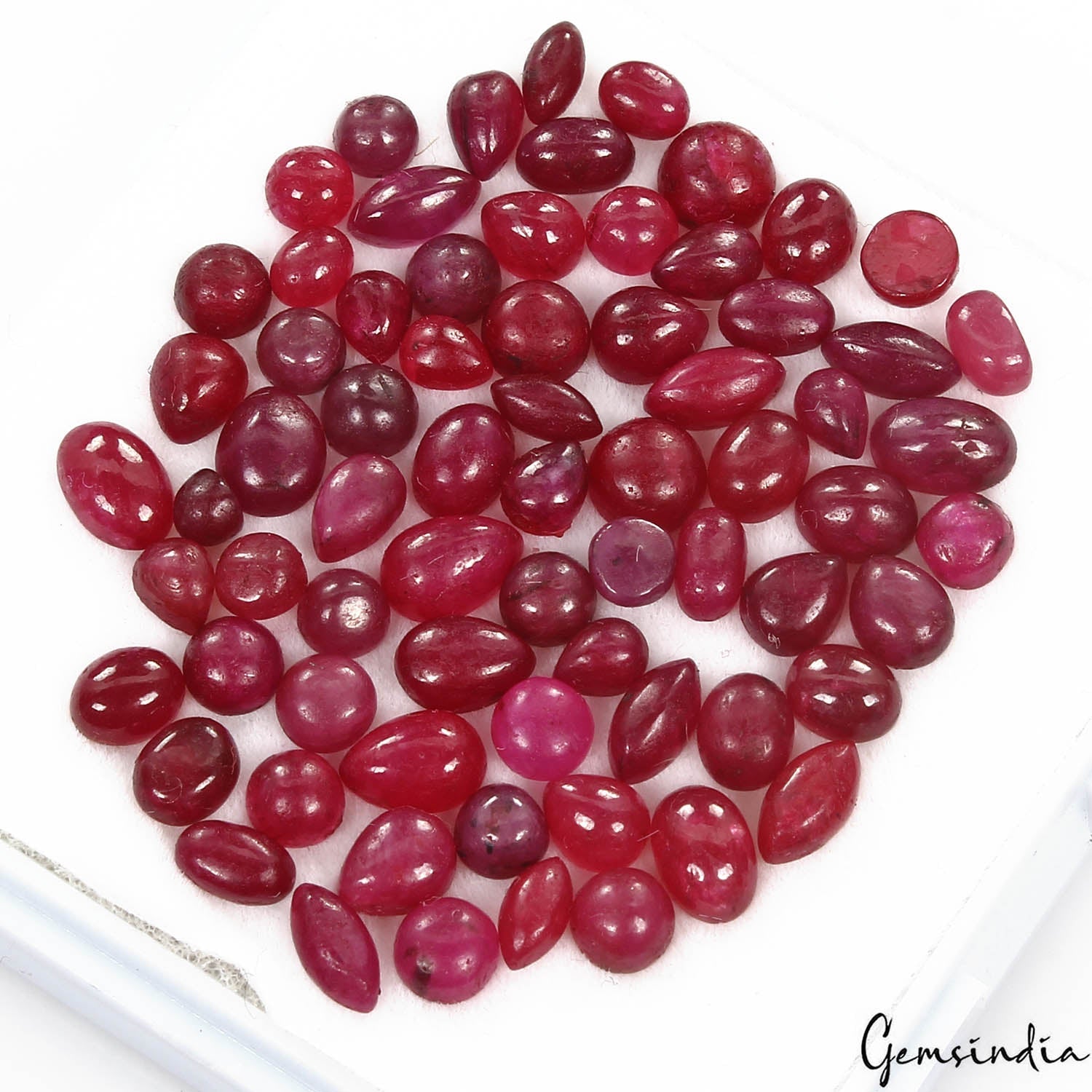 Certified 34.60 Ct/ 71 Pcs Natural Blood Red Ruby Mix Cab Loose Gems For Jewelry