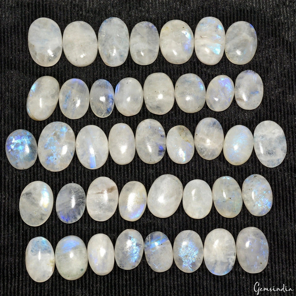 700 Cts/40 Pcs Natural Untreated White Moonstone Mixed Cab Loose Gems 19-25mm