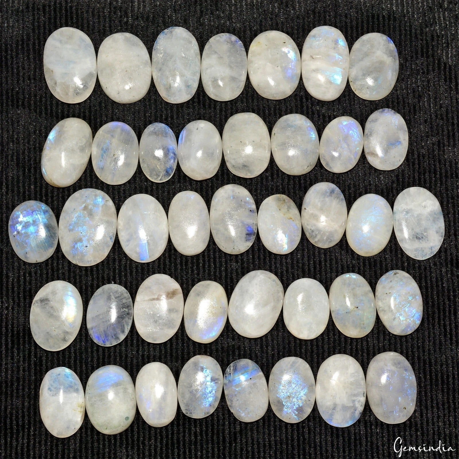 700 Cts/40 Pcs Natural Untreated White Moonstone Mixed Cab Loose Gems 19-25mm