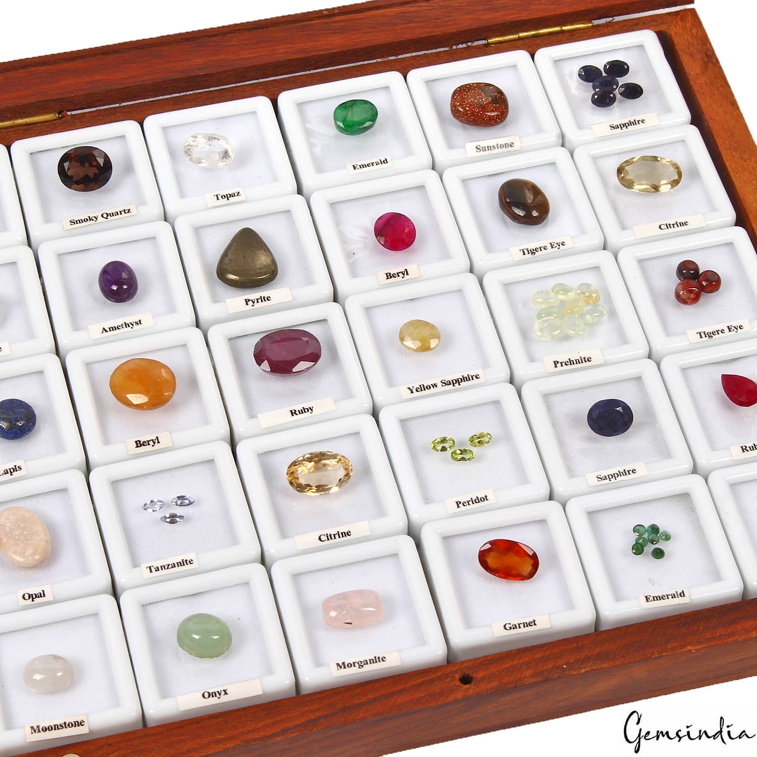 53 Pcs Estate Genuine Semi Precious Loose Multi Color Gems Collection+Wooden Box