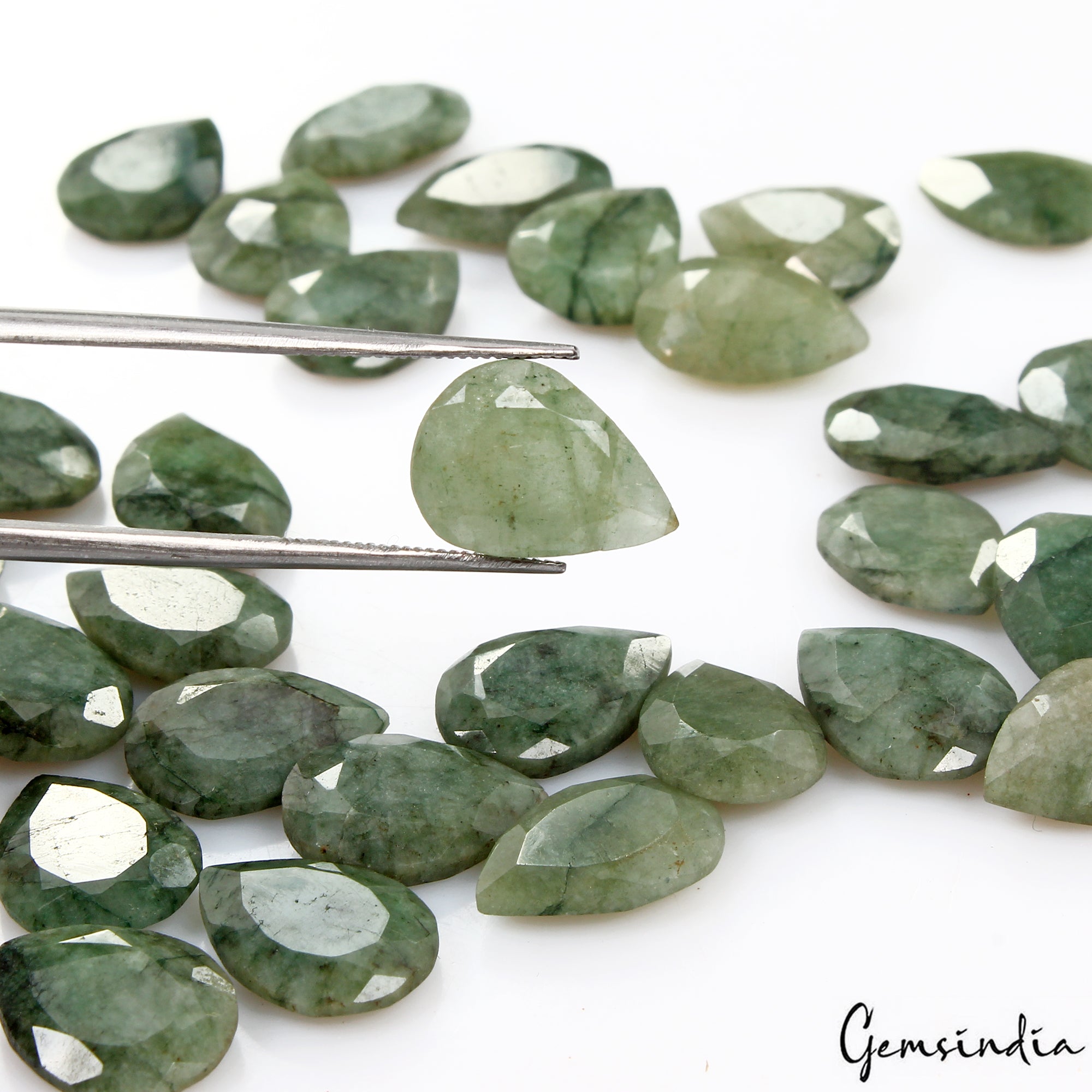 Certified 13-14mm Natural Zambian Green Emerald Pear Cut Loose Jewelry Gemstone