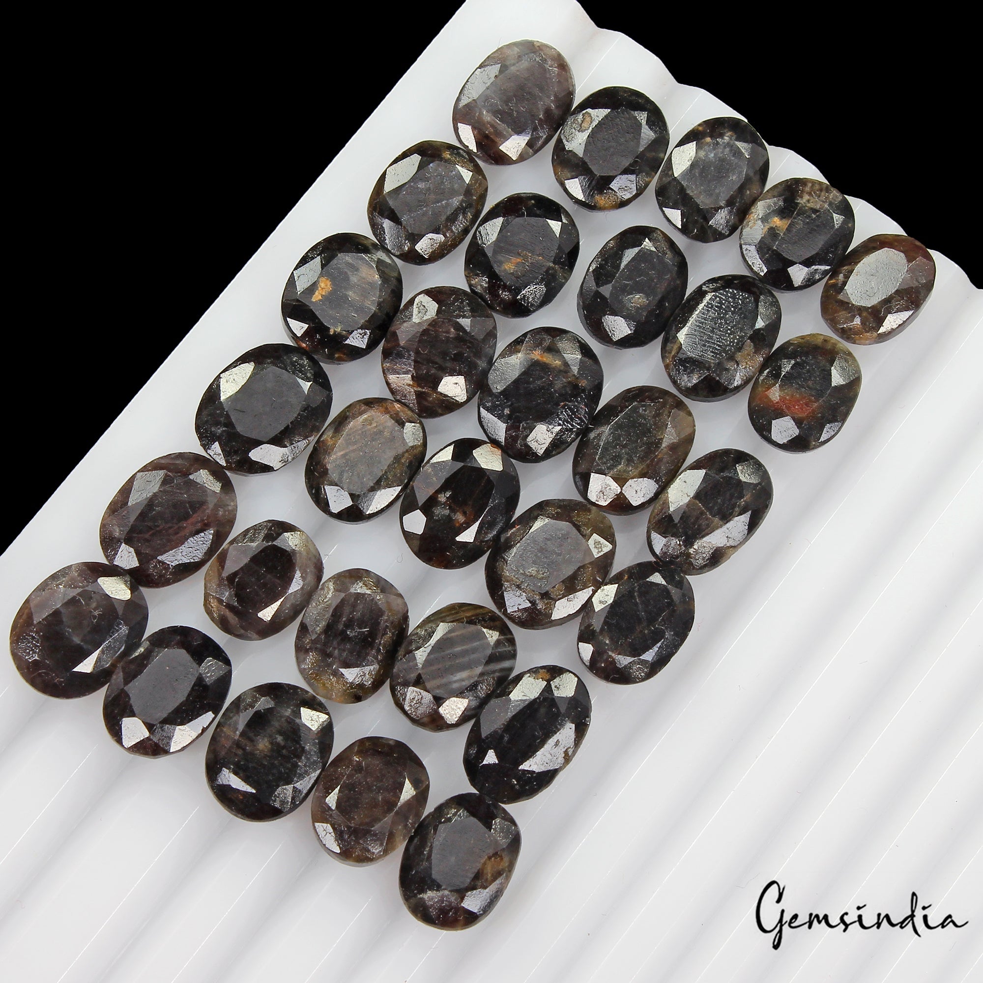 30 Pcs Natural Untreated Black Sapphire 11mm-13mm Loose Oval Ring Size Gemstones
