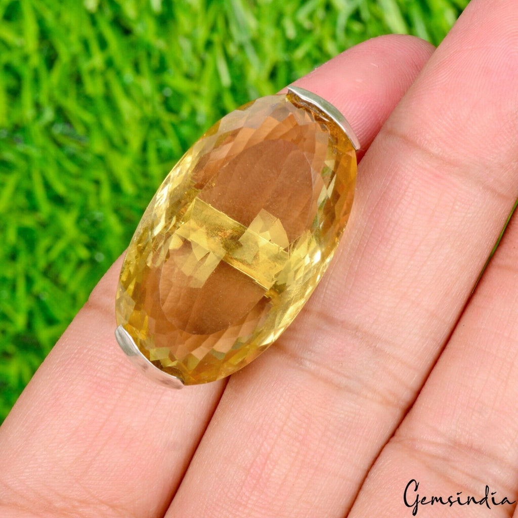 20.45 Gm Natural Citrine Gem Handmade 925 Sterling Silver Jewelry Ring For Women