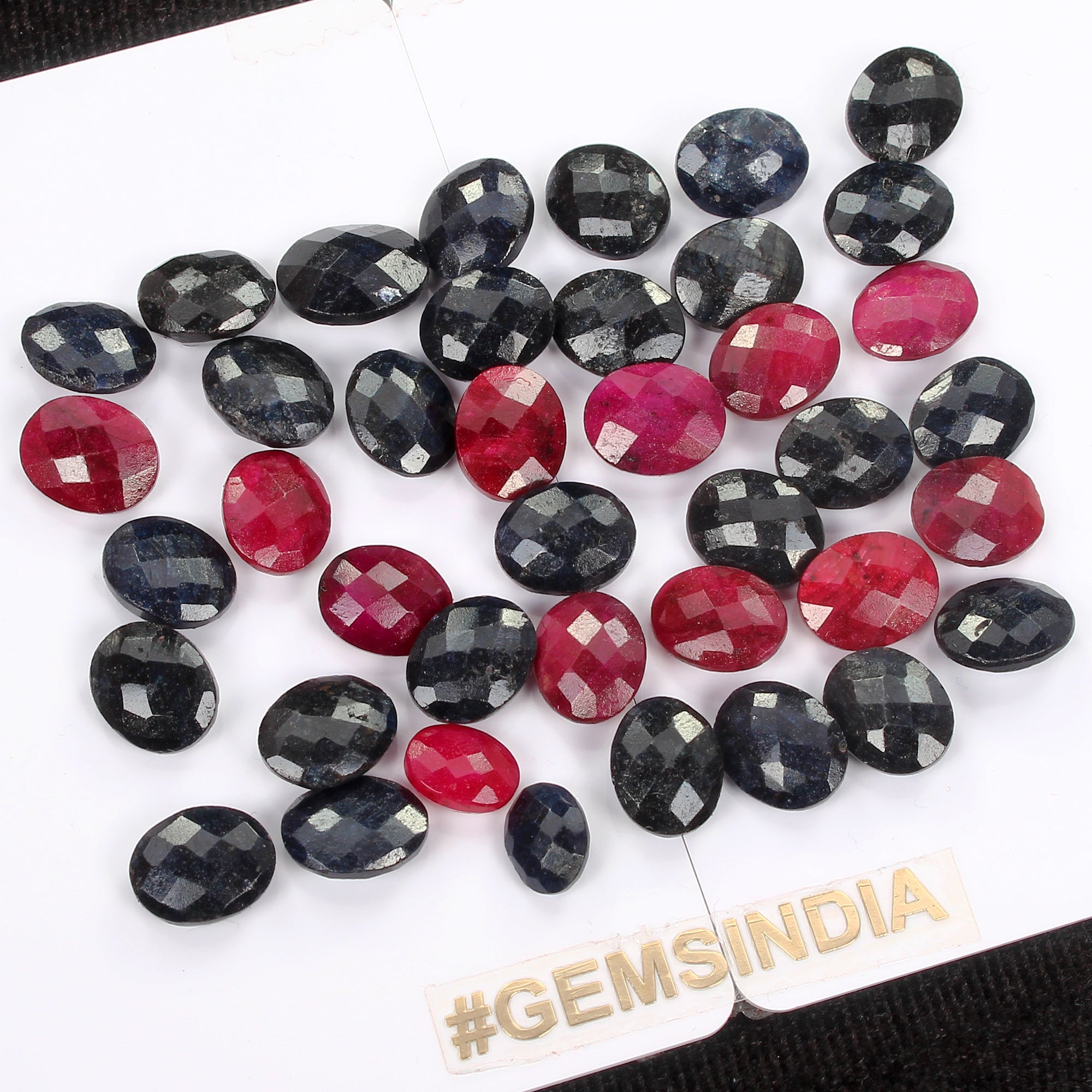 Ruby Lot, Loose Gemstone, Oval Checker Cut, Color Enhanced — 40 Pieces, 7mm to 10mm, 138.70 Ct