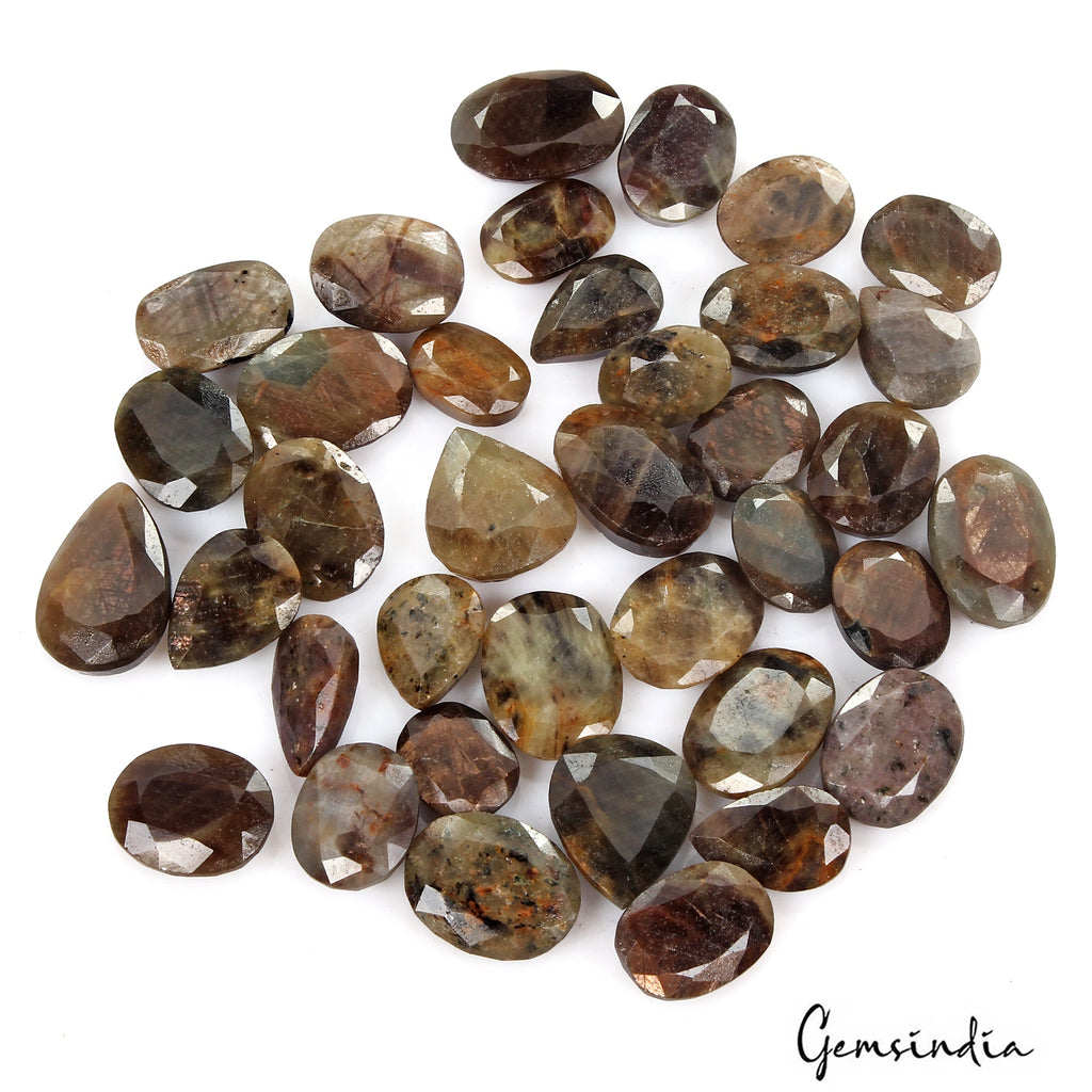 480 Ct Natural Black Brown Untreated Sapphire Mix Faceted Loose Gems Lot 37 Pcs