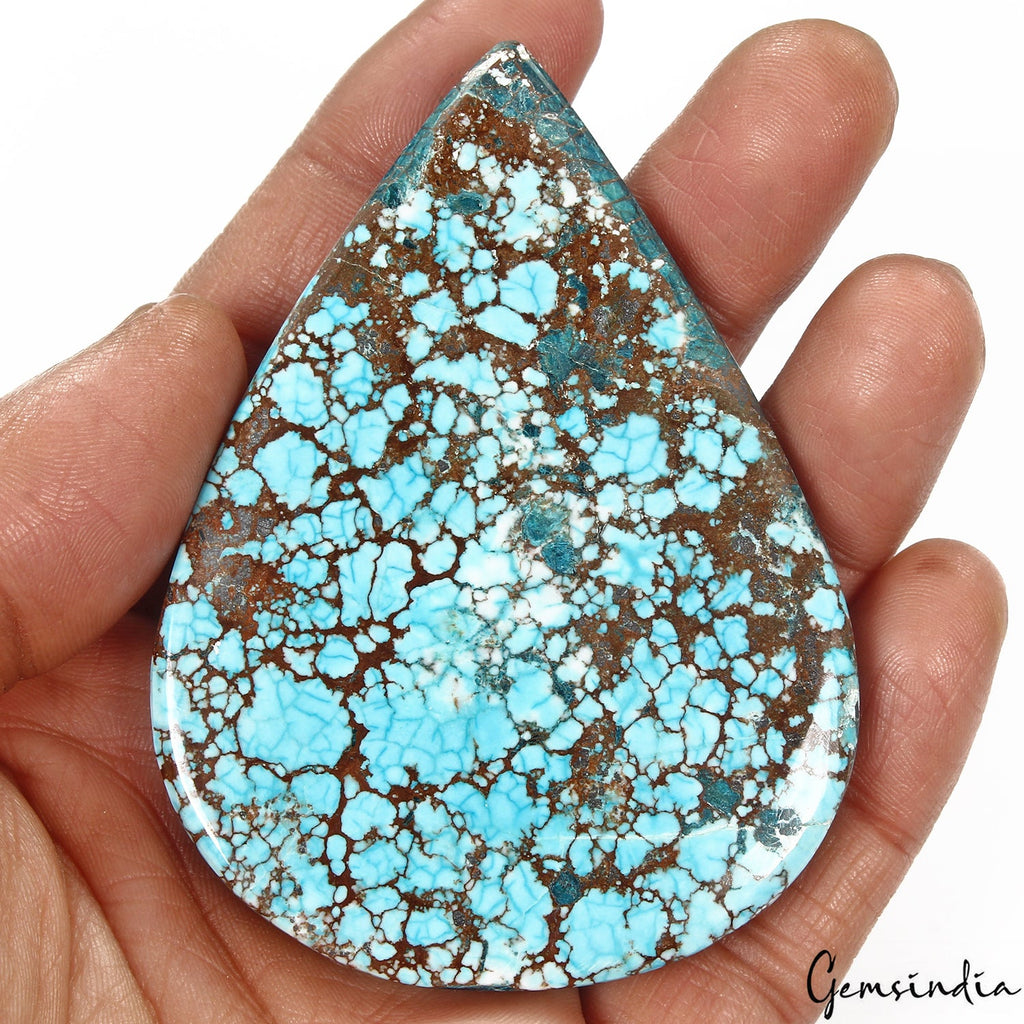360 Ct Natural Blue Spiderweb USA Arizona Turquoise Pear Cab Loose Huge Gemstone