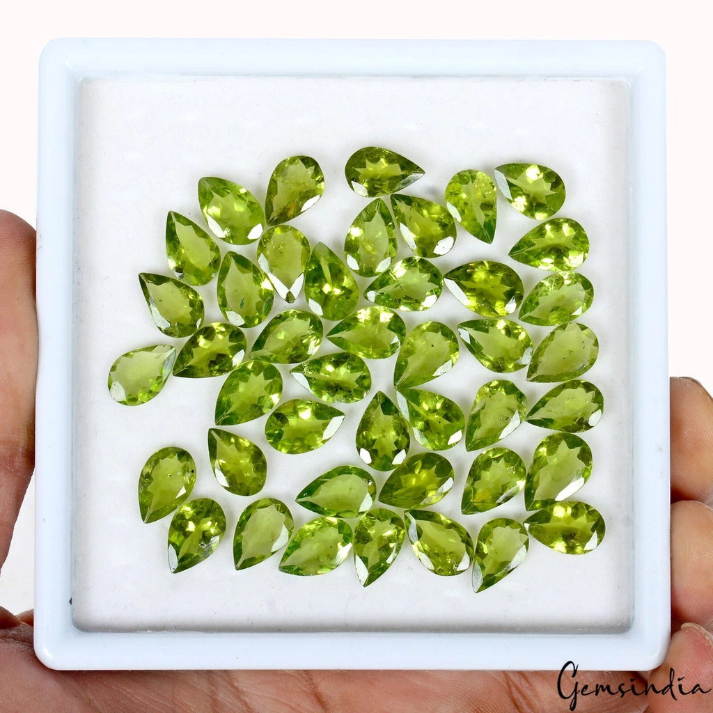 Pear Cut Natural Unheated Green Peridot 43 Pcs 96.40 ct 11x7mm Lot Gemstones