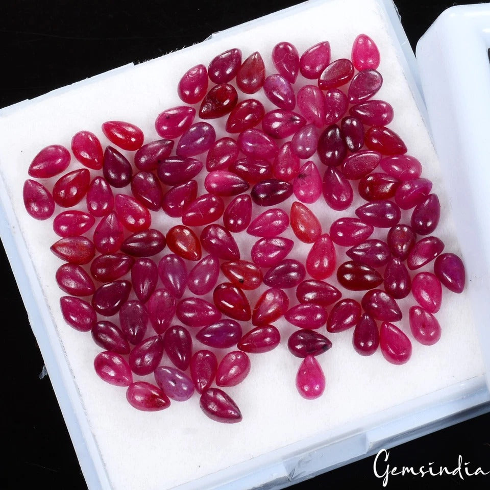 36.70 Ct Lot of Polished Pink Red Ruby Gemstone Cabochons- Vintage Estate Find