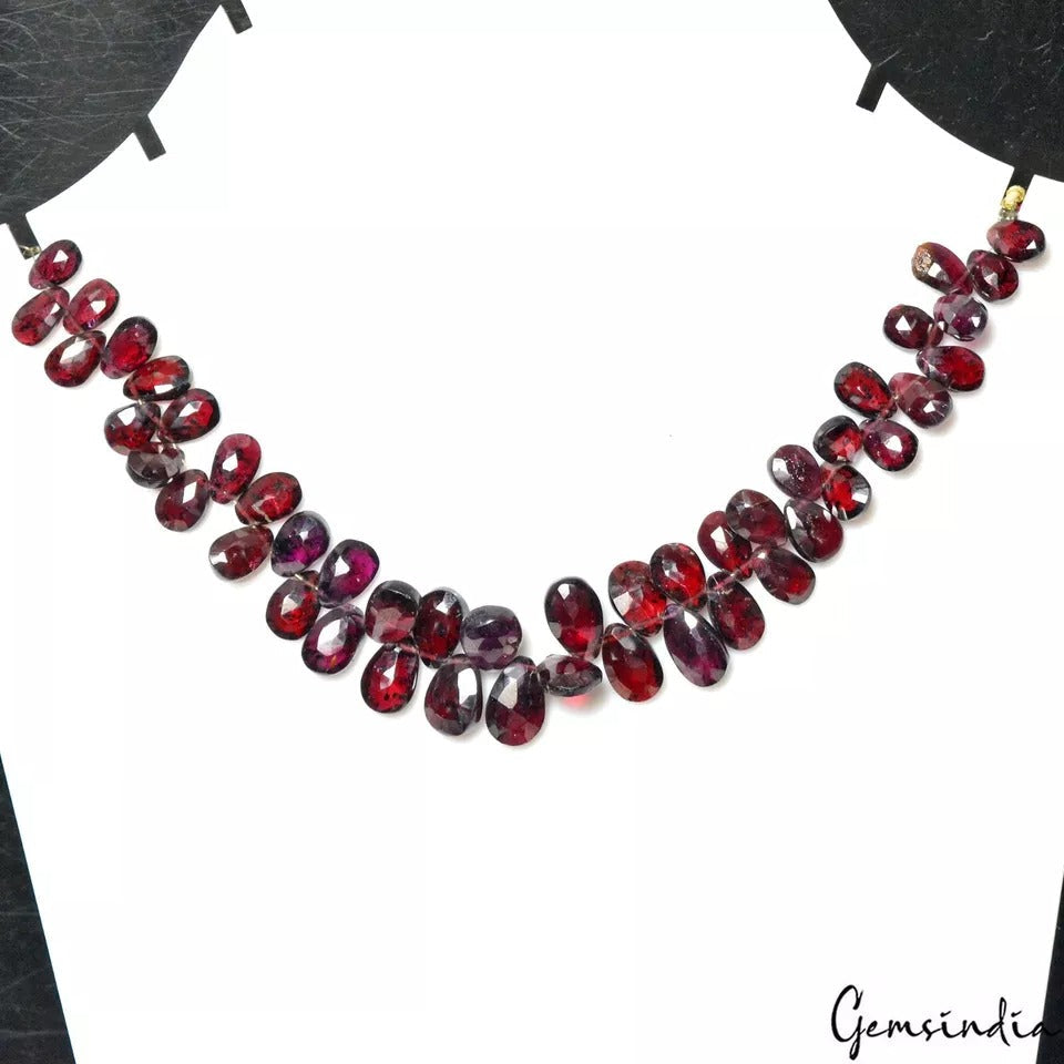 Rare Gem Natural Red Garnet Faceted Side Drilled Pear Bead/Briolettes ~8" Strand
