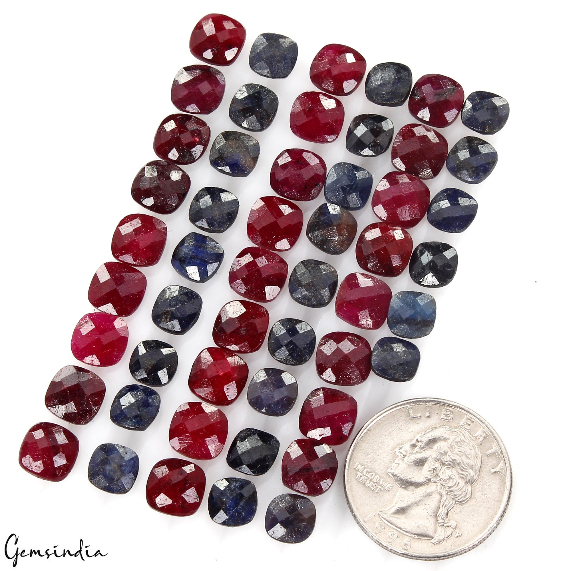 123.00Ct Natural Ruby Sapphire 8-9mm Cushion Checker Cut Jewelry Gemstones/50Pc