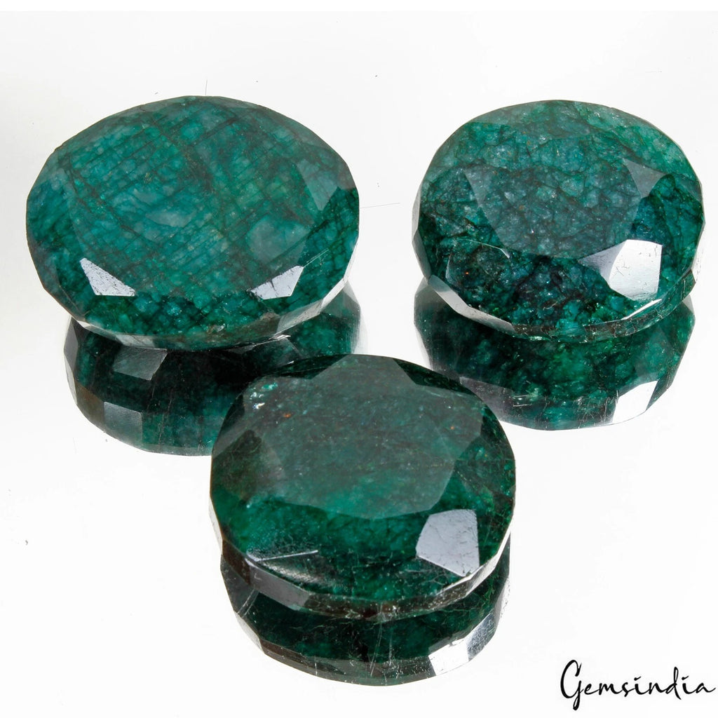 Emerald Lot, Loose Gemstone, Color Enhanced, Green — 3 Pieces, 54mm to 62mm, 2080 Ct, Brazil
