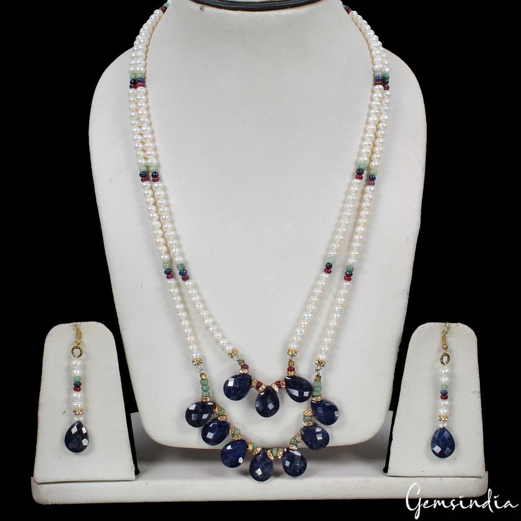 Pearl Necklace, Color Enhanced, White — 21 Inch, India
