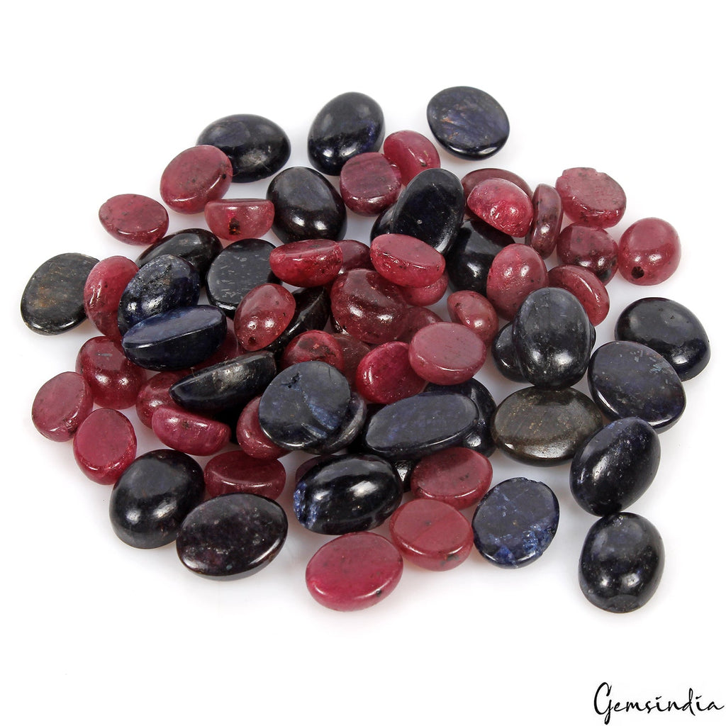330 Ct Natural Ruby Sapphire Oval Cabochon Loose Wholesale Gemstone Lot 70 Pcs