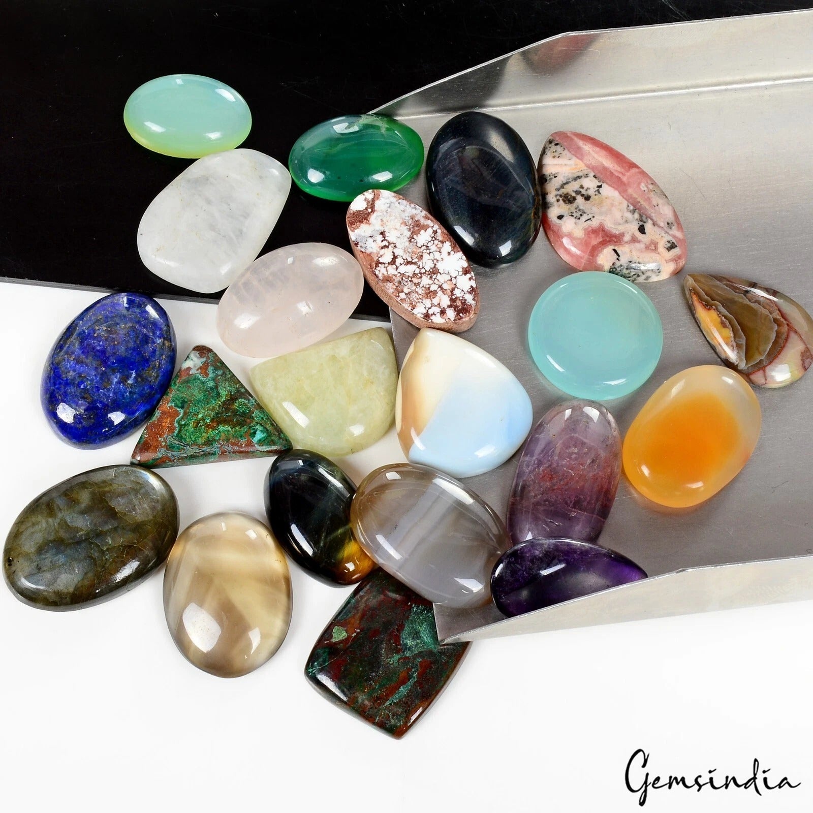 500 Ct Natural Multi Color Mixed cab Flatback Wholesale Loose Gemstones Lot~21Pc