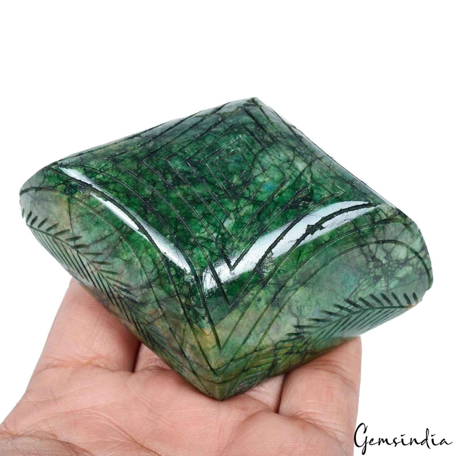 1820 Cts Natural Green Emerald Hand Carved Loose Brazilian Fancy Shape Gemstone