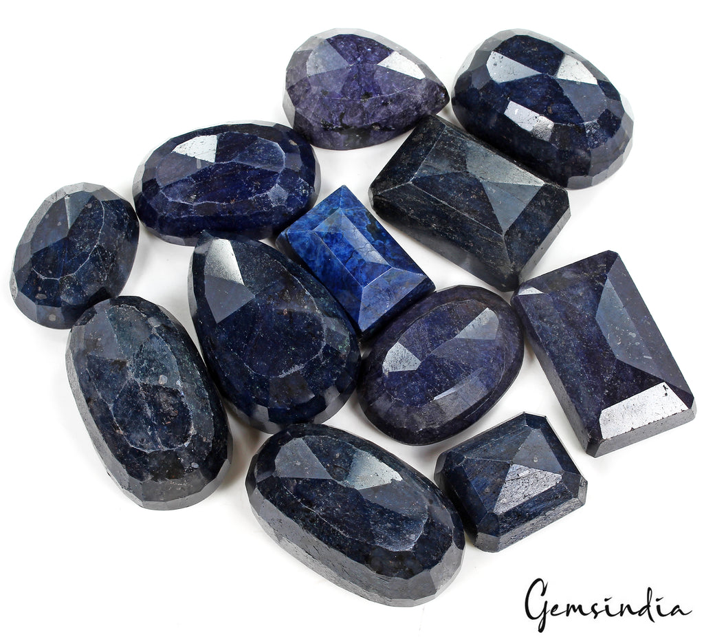 Blue Sapphire Lot, Loose Gemstone, Octagon Pear Oval Faceted Cut, Color Enhanced — 12 Pieces, 31mm to 56mm, 4500 Ct