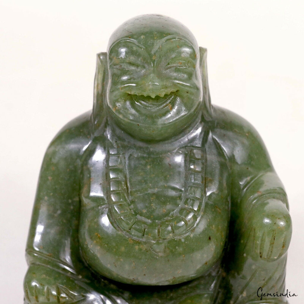 1430Ct Natural Untreated Aventurine Laughing Buddha Sculpture Hand Carved Gem 3"