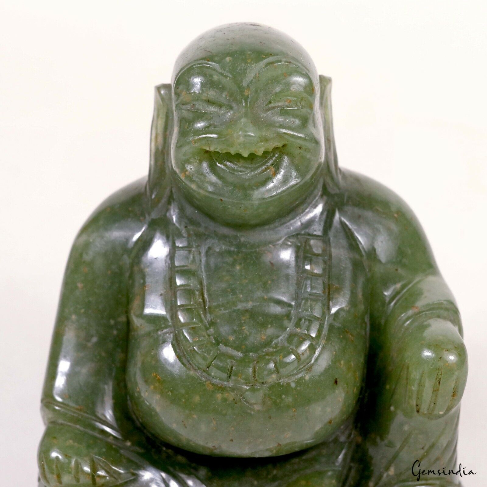 1430Ct Natural Untreated Aventurine Laughing Buddha Sculpture Hand Carved Gem 3"