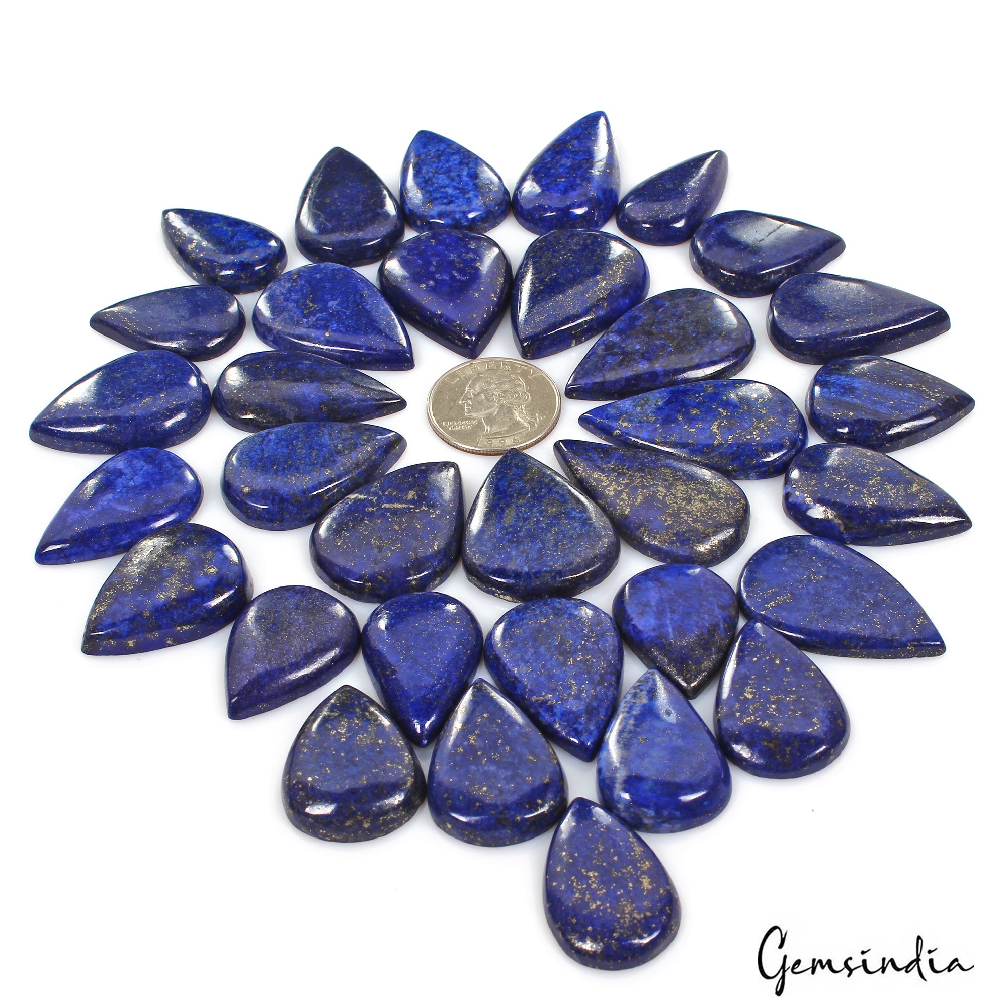 1200 Cts/33 Pcs Natural Blue Lapis Lazuli Gold Flecks Pear Loose Wholesale Gems