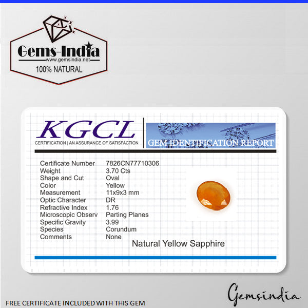 3.70 Cts Natural Ceylon Sapphire Yellow Oval Cut Untreated Certified Gemstone