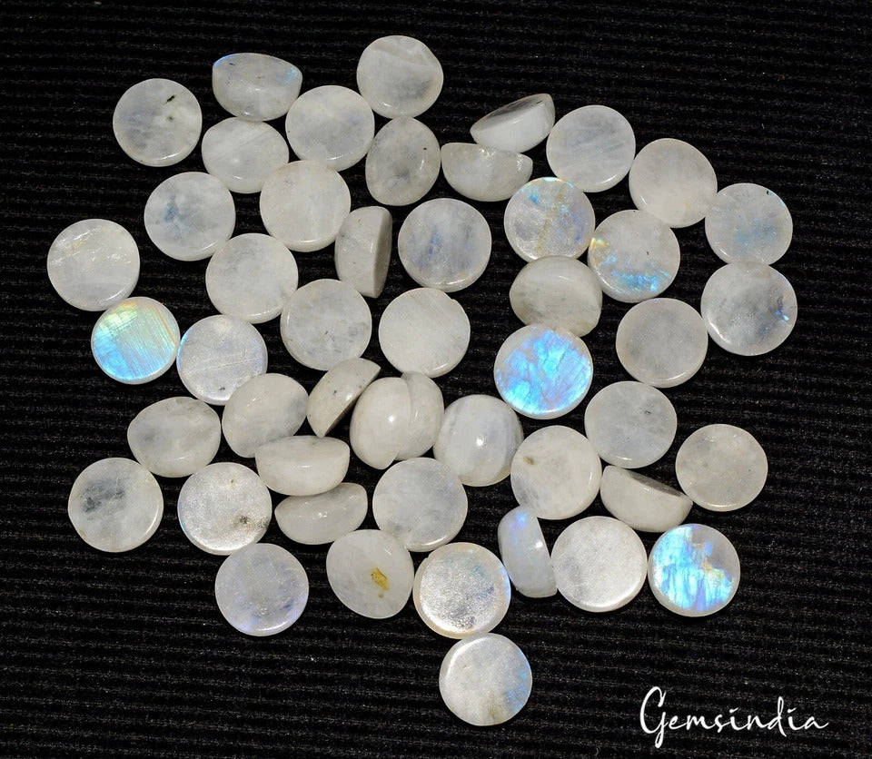Rainbow Moonstone Lot, Cabochon — 48 Pieces, 10mm to 11mm, 250 Ct