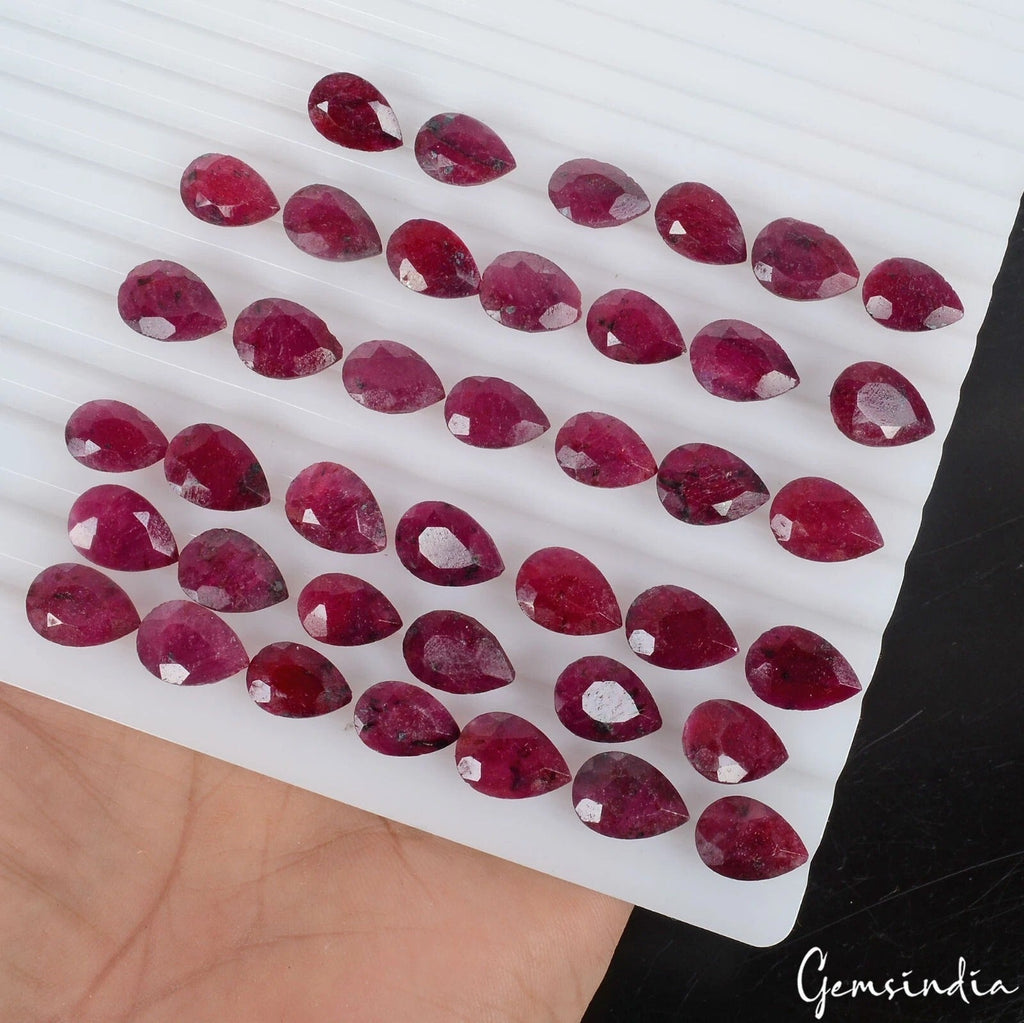 Certified 230 Cts/40 Pcs Natural Dark Red Ruby Pear Cut Loose Gems For Jewelry