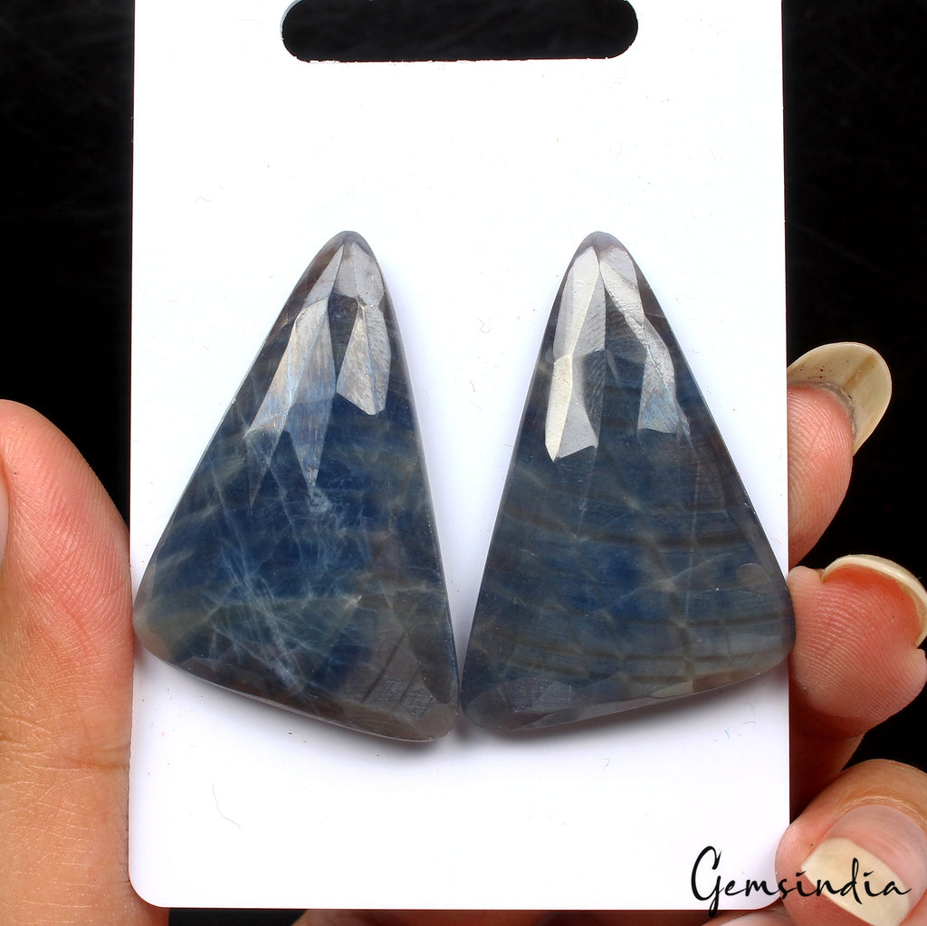 92.00 Cts Natural Untreated Gray Blue Sapphire Rose Checker Cut Gemstone Pair