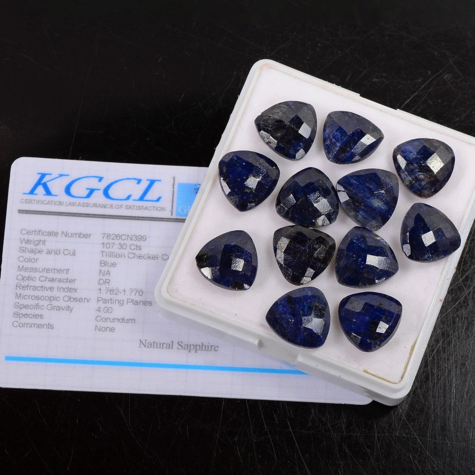 Certified 107.30 Ct Natural Blue Sapphire Trillion Cut Calibrated 14mm Gemstones