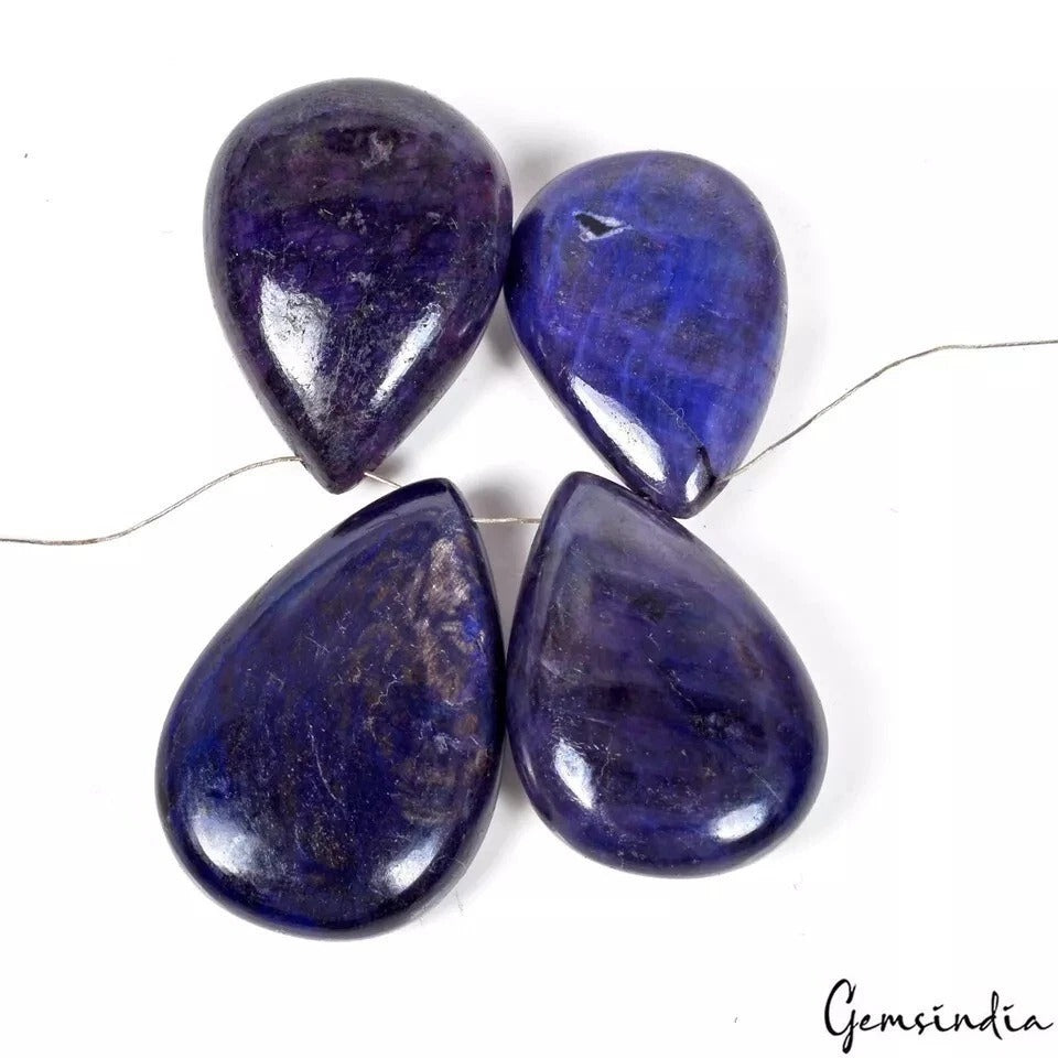 275 Ct/4 Pcs Natural Blue Sapphire Pear Cab Almond Shape Drilled Briolette