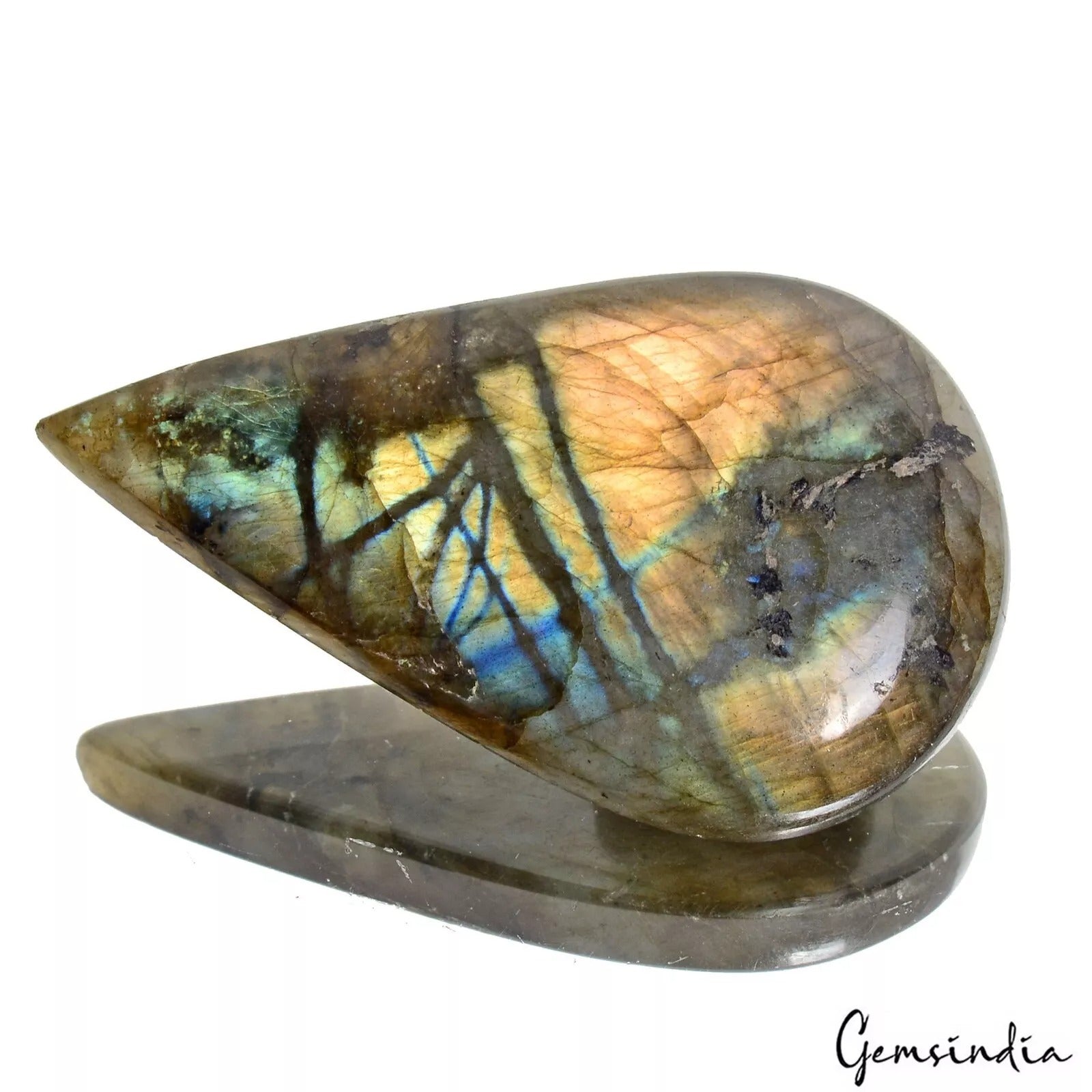 Certified 117.20 Ct Natural Untreated Multi Color Shine Labradorite Pear Cab Gem