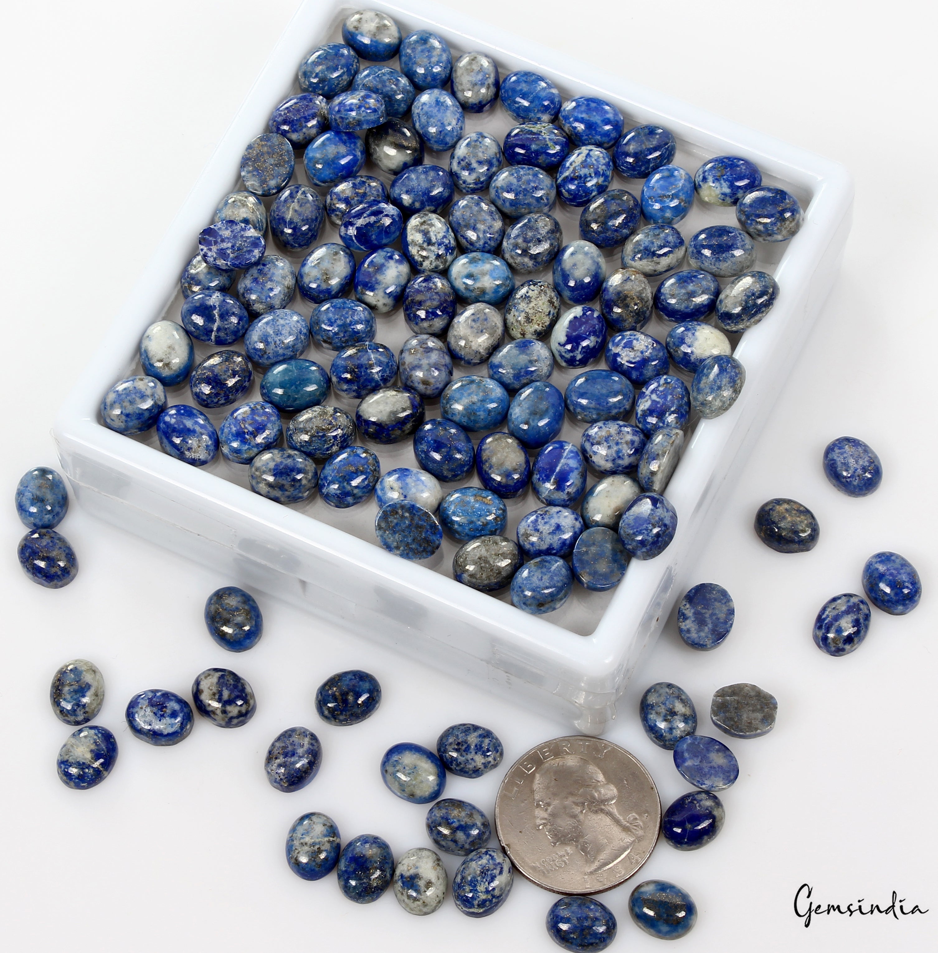 Lapis Lazuli Lot, Cabochon — 110 Pieces, 10x8mm, 370 Ct, Afghanistan