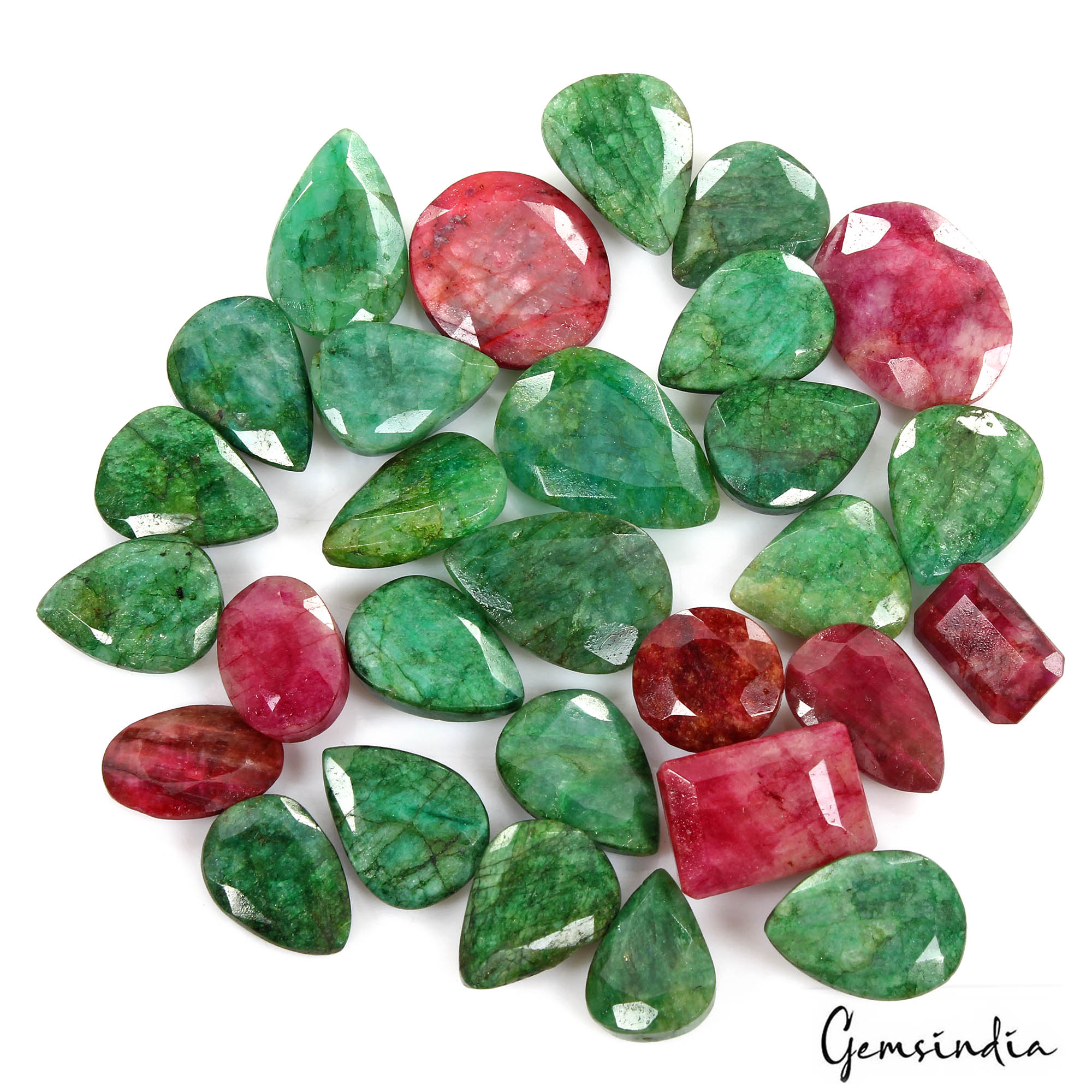 730 Cts/27 Pcs Natural Red Beryl Green Emerald Mixed Cut Loose Gems For Jewelry