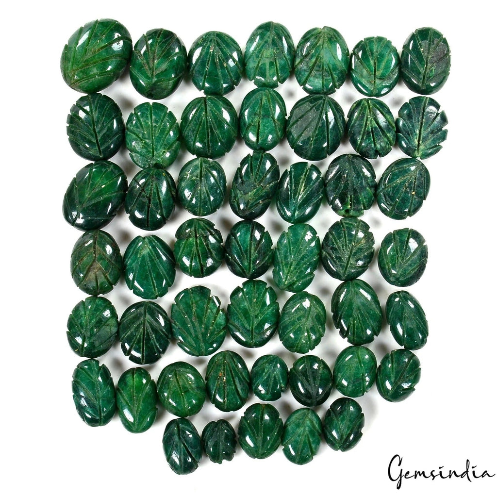 420 Cts/48 Pcs Natural Brazilian Dark Green Emerald Oval Carved Drill Gems Beads