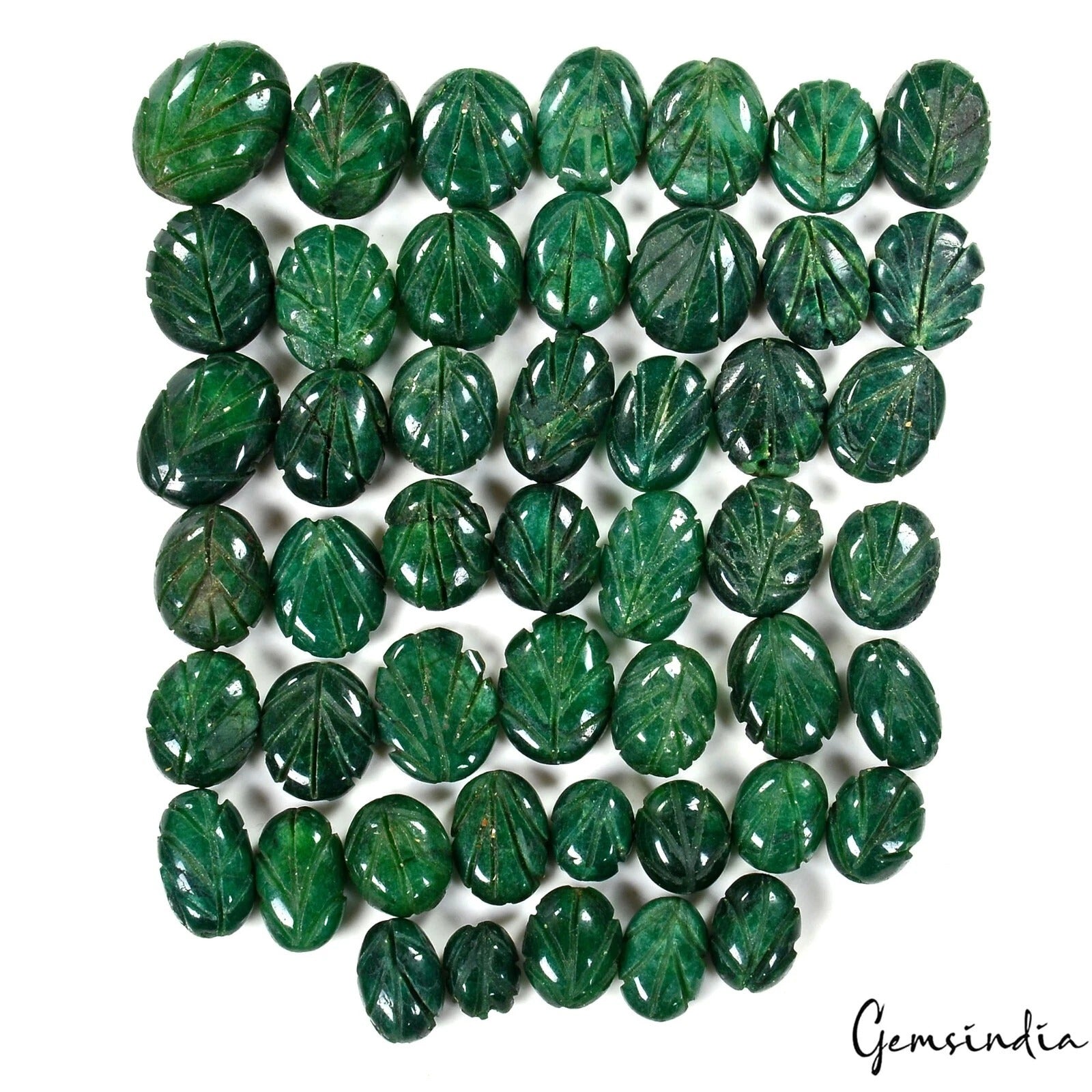 420 Cts/48 Pcs Natural Brazilian Dark Green Emerald Oval Carved Drill Gems Beads
