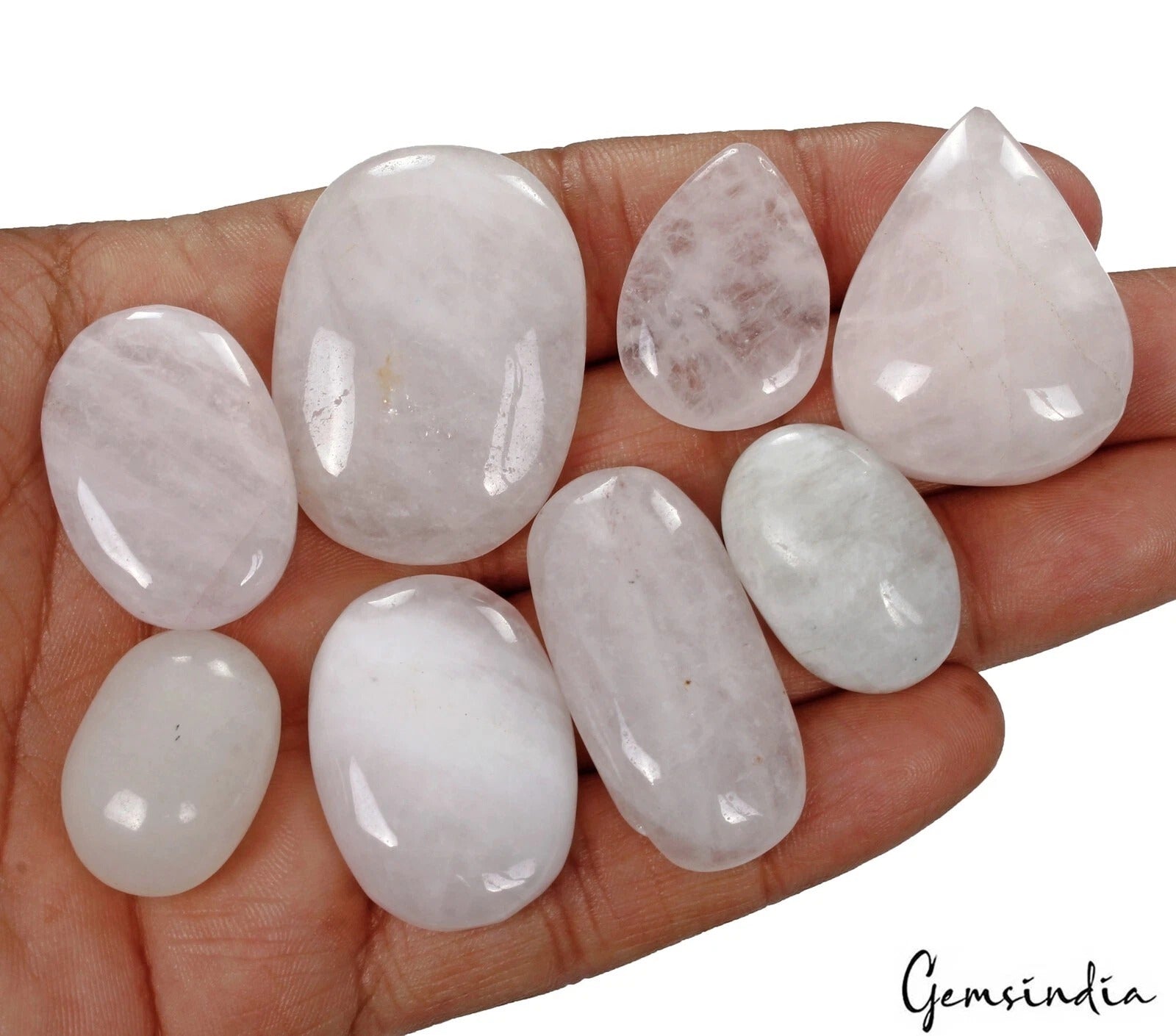 390 Ct/8Pcs Natural Untreated Pink Rose Quartz Mix Cab Loose Gems Wholesale Lot