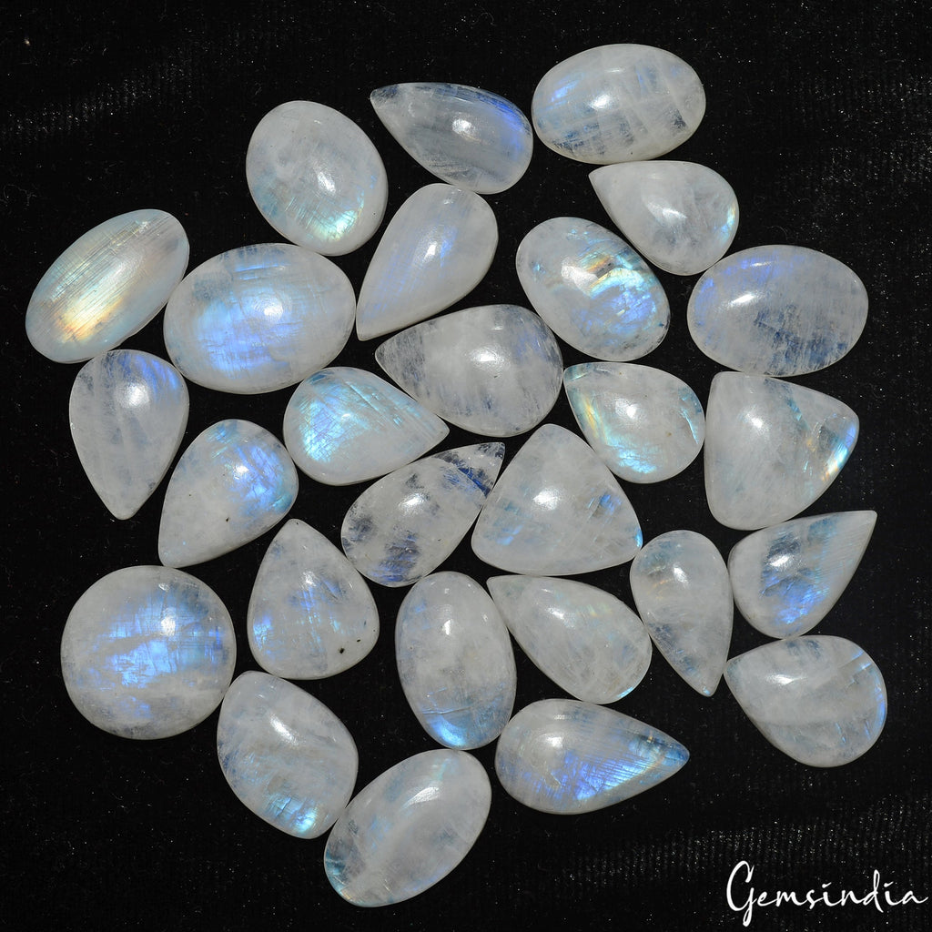 380 Ct Natural Rainbow Moonstone Cabochon Blue Flashy Mix Gems Wholesale ~ Excl
