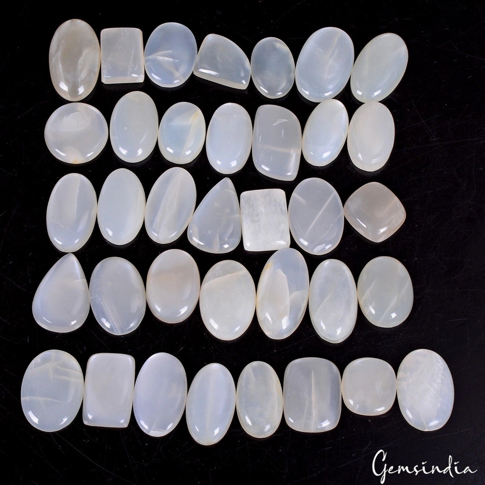 Certified 440 Cts/36 Pcs Natural Silky Moonstone Mix Cab Loose Gems For Jewelry