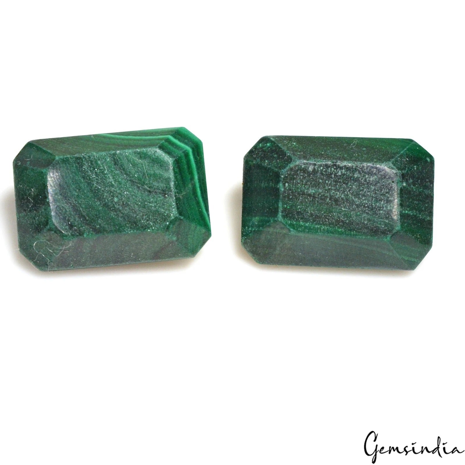65.30 Ct/2 Pcs Natural Green Malachite Octagon Cut 22x15mm Gems Pair For Jewelry