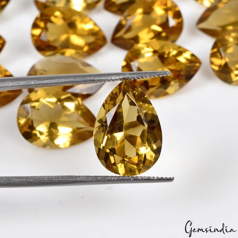 Certified 14 Pcs Natural Golden Yellow Citrine Pear Cut 14x10mm Calibrated Gems