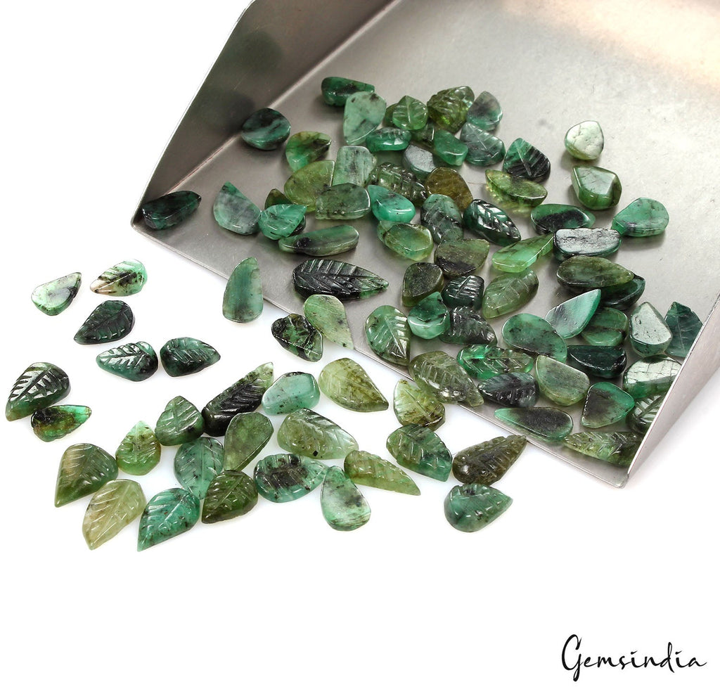 110 Ct/88 Pcs Natural Brazilian Green Emerald Pear Cut Leaf Carved Loose Gems