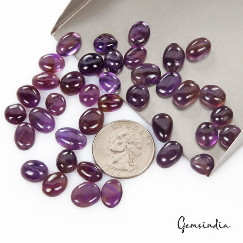 Amethyst Lot, Cabochon, Untreated, Purple — 38 Pieces, 9mm to 12mm, 124.30 Ct, Madagascar