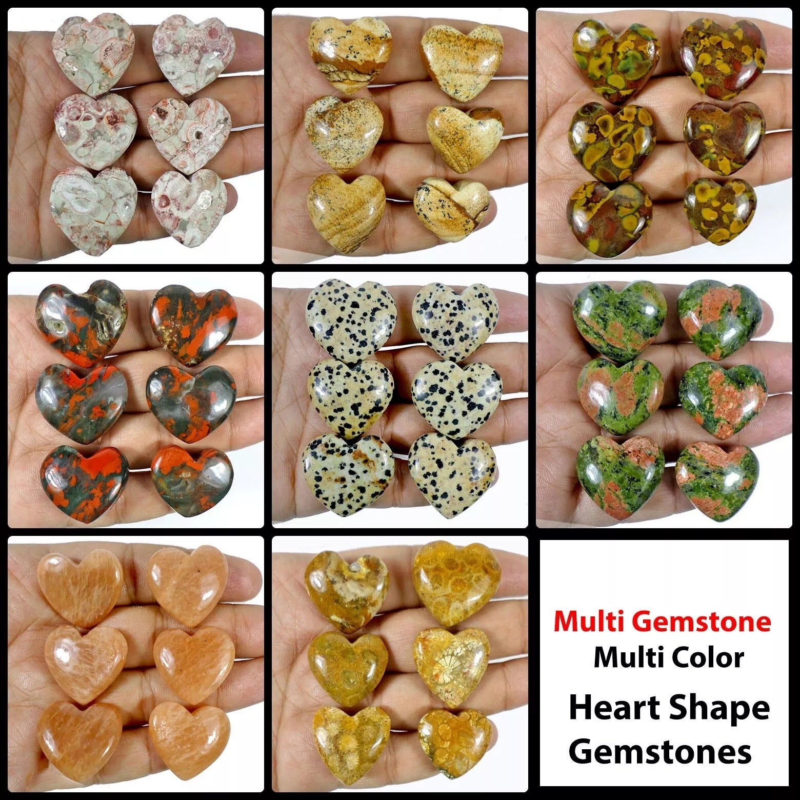 48 Pcs Heart Shape Natural Healing Crystal Reiki Chakra Collection Stones 2450Ct