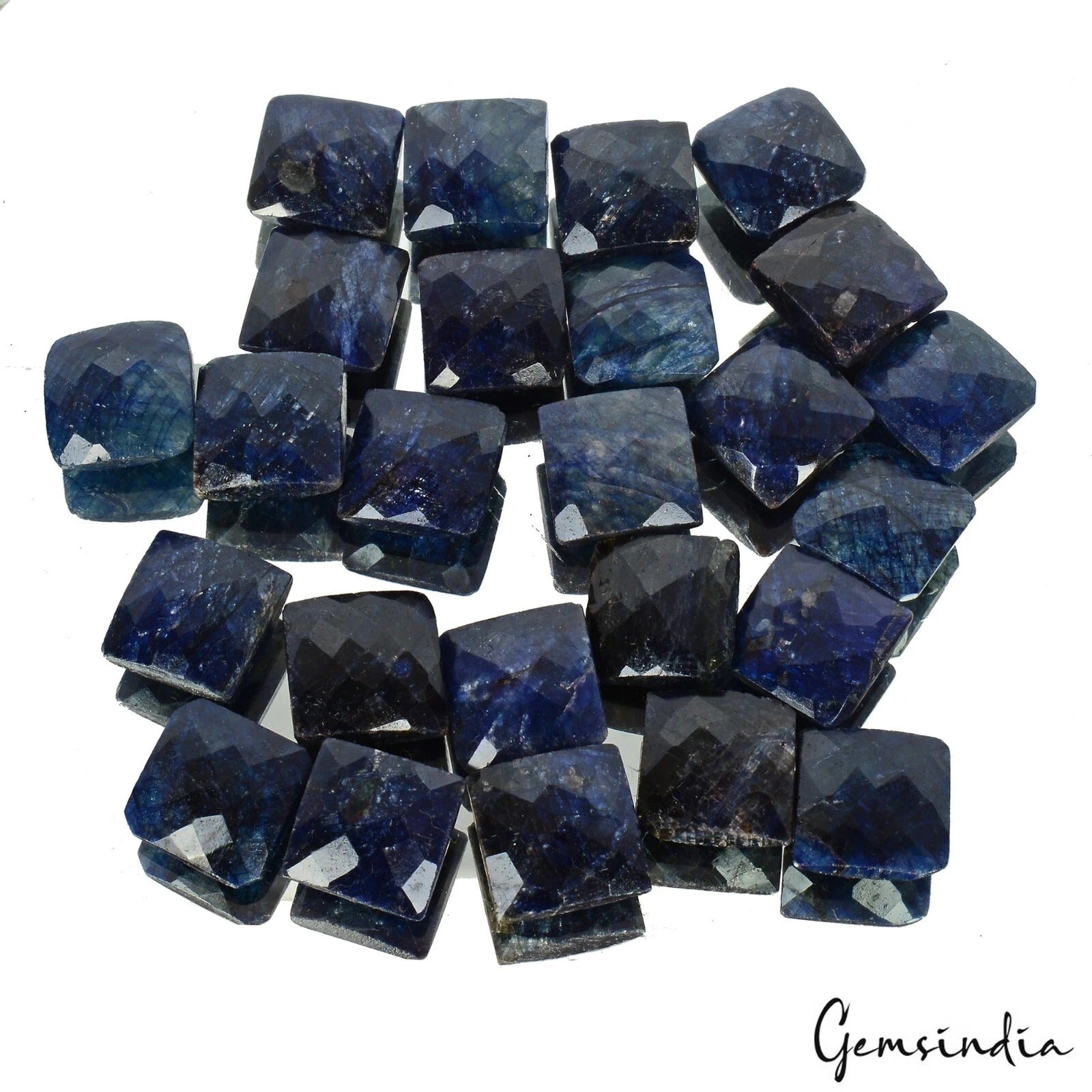 248.90 Ct Natural Blue Sapphire Square Checker Cut Gems Lot 25 Pc For Jewelry