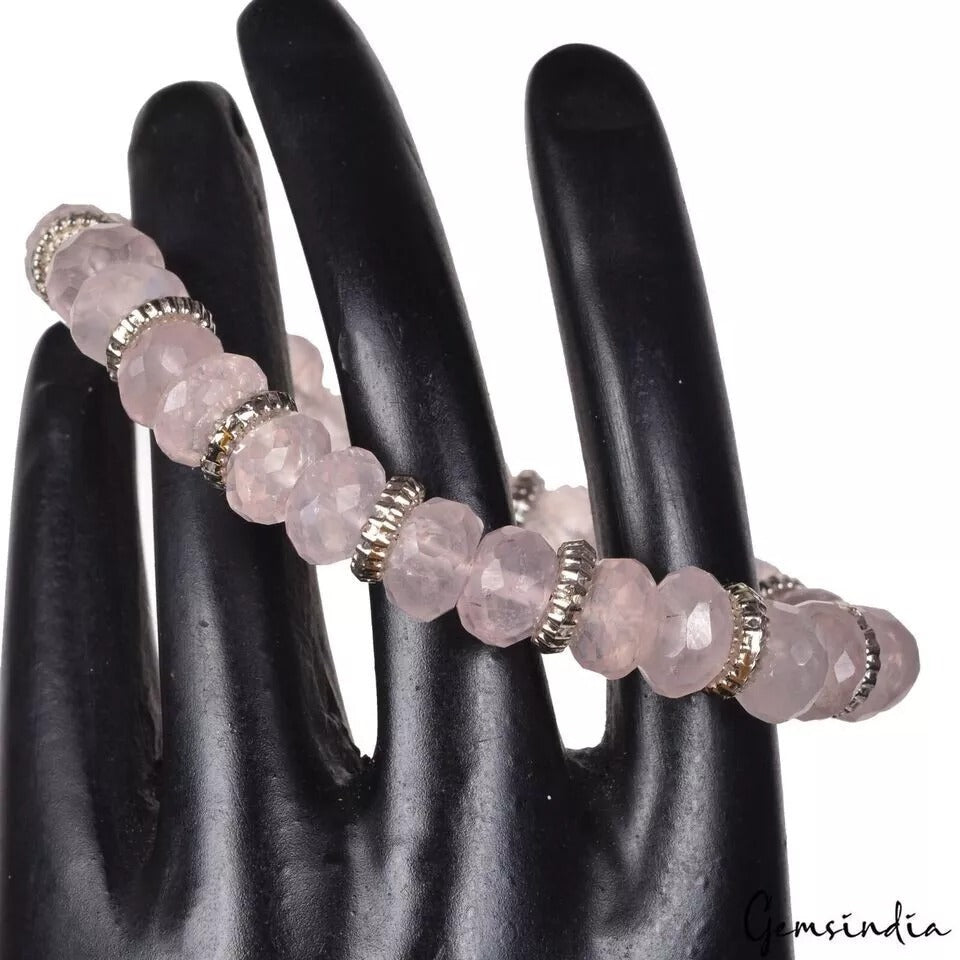 Natural Rose Quartz Stone Bracelet 8mm Pink Crystal Stretch Bracelet Handmade