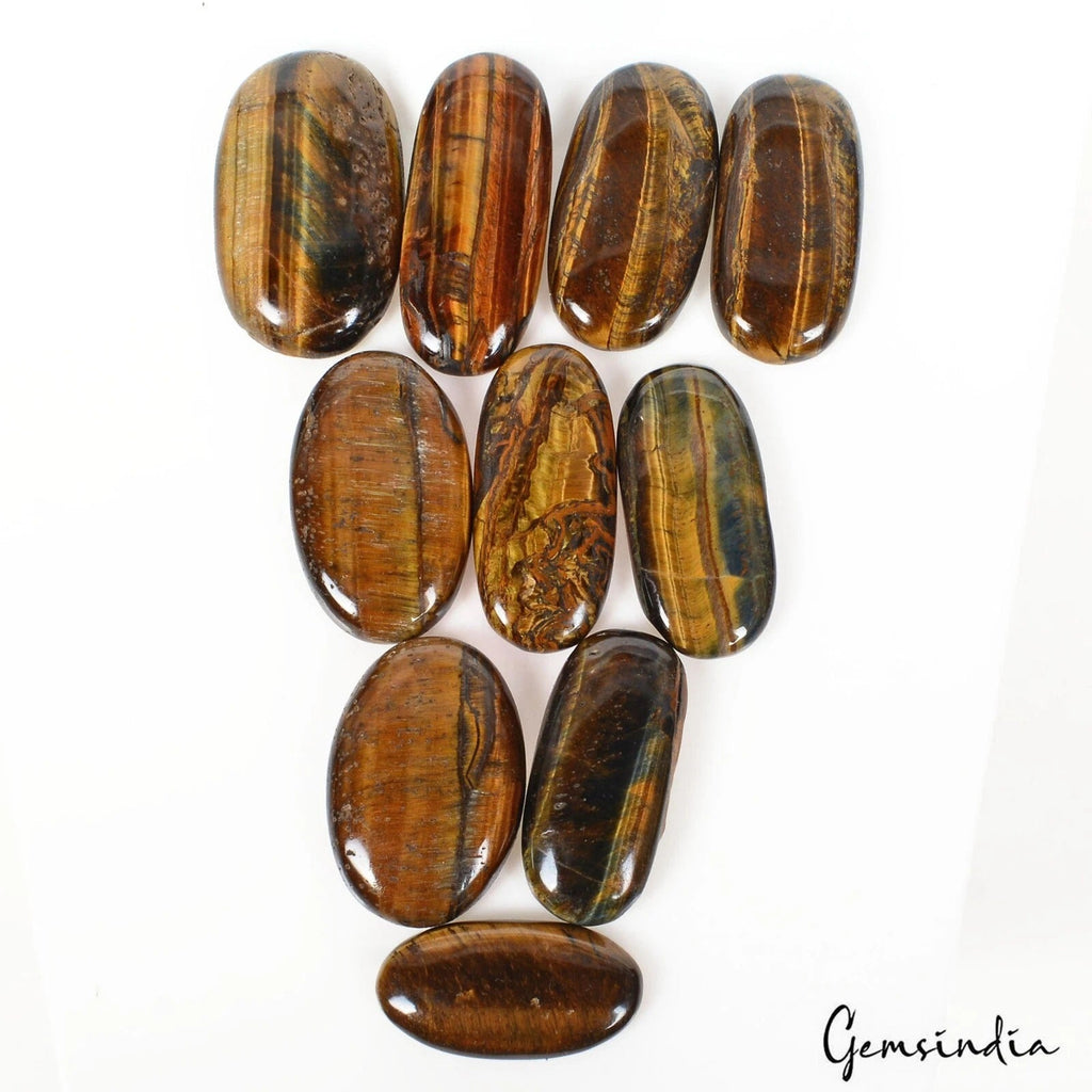 Natural Brown Yellow Tiger Eye Oval Cabochon Loose Gemstone Lot 10 Pcs / 560 Cts