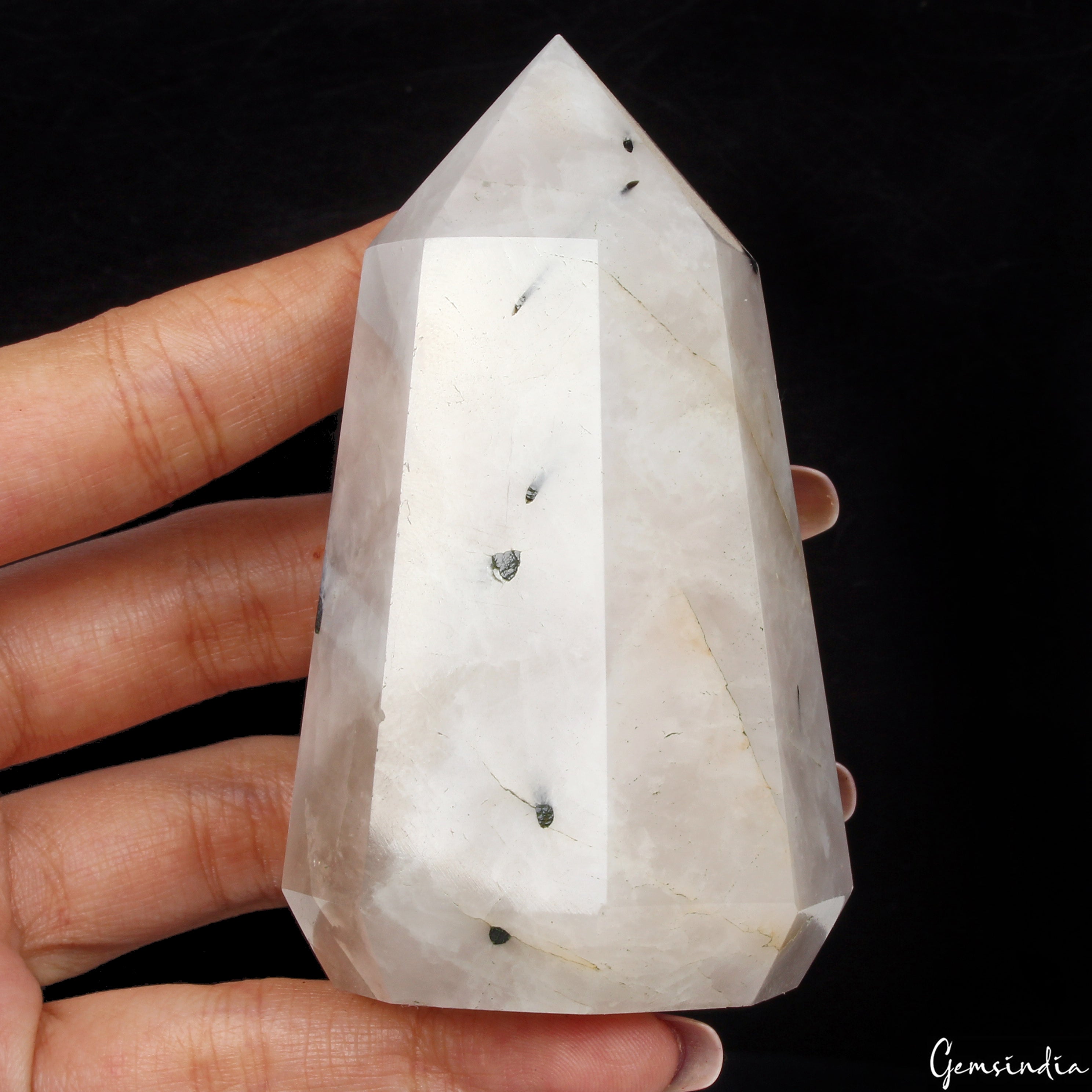 3.3 Inch Black Tourmaline Rutilated Quartz Obelisk Tower Crystal Point Healing