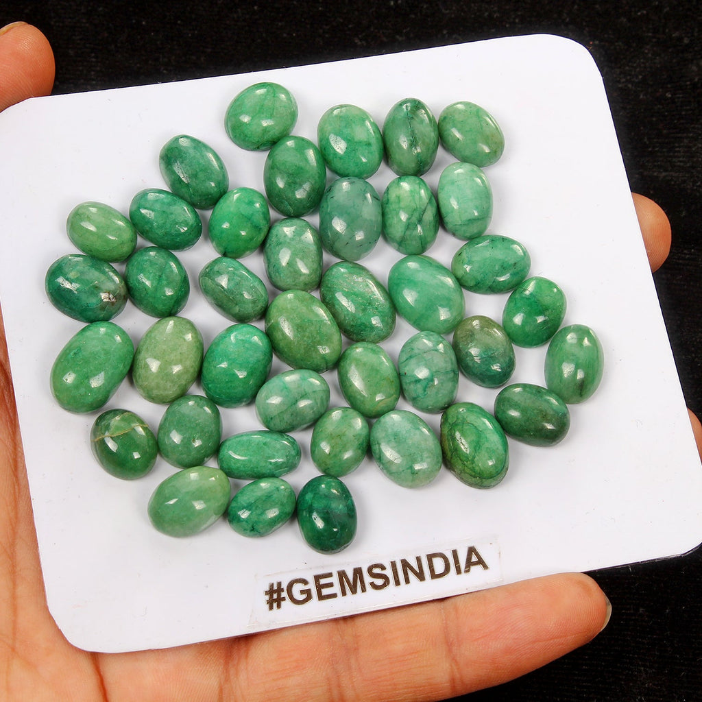 Certified 262.40 Cts/39 Pcs Natural Brazilian Green Emerald Oval Cab Loose Gems